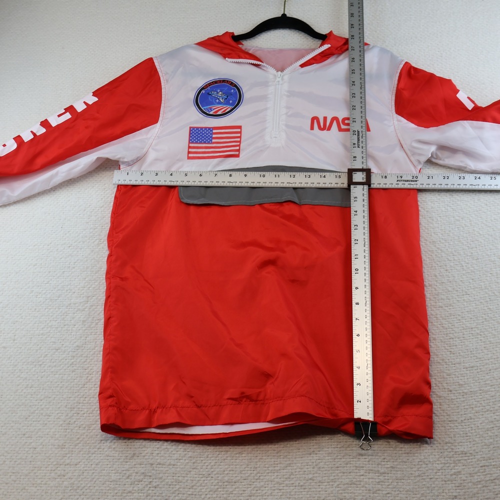 Hyper Space Mens S Windbreaker Red White NASA Explorer Space Lab 3 Patch Hooded - Picture 2 of 11